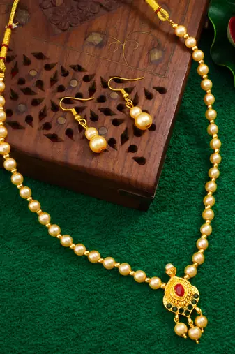 gold plated pearl necklace set