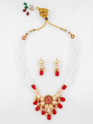 gold plated red white necklace set 1