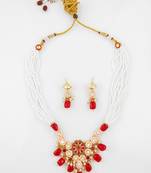 gold plated red white necklace set