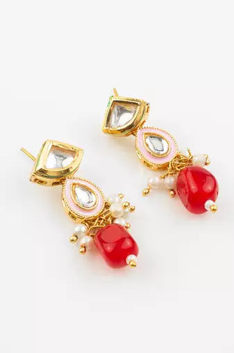 gold plated red white necklace set