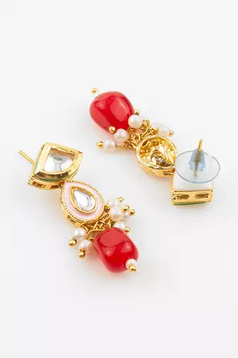 gold plated red white necklace set