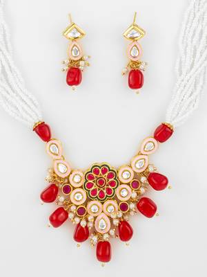 gold plated red white necklace set 4