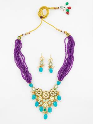 gold plated kundan beads necklace set 2