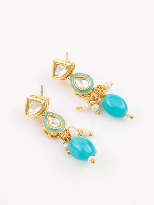 gold plated kundan beads necklace set 3