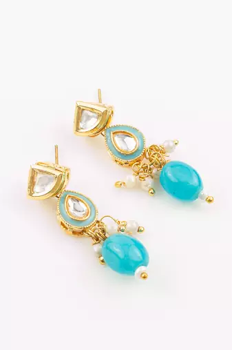 gold plated kundan beads necklace set