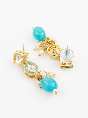 gold plated kundan beads necklace set 4