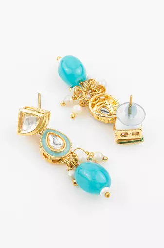 gold plated kundan beads necklace set