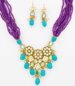 gold plated kundan beads necklace set