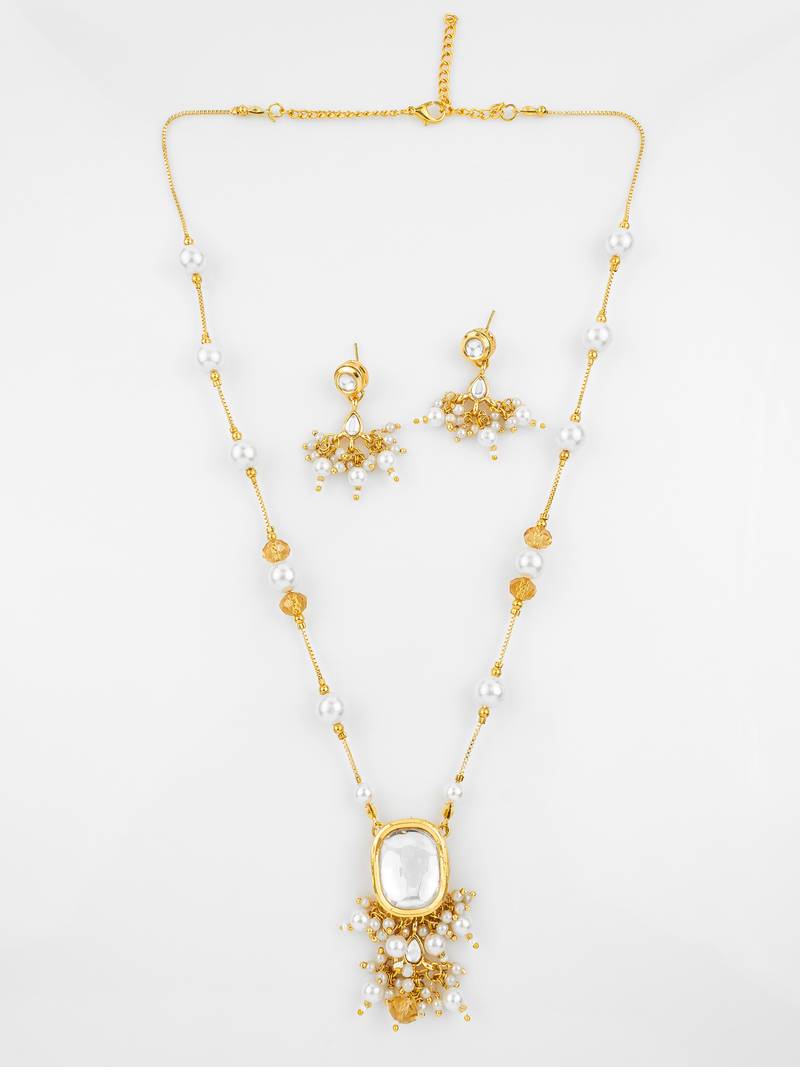 gold plated pearl kundan set