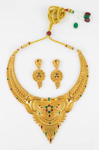 gold plated temple necklace set