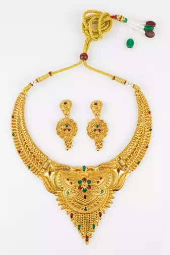 gold plated temple necklace set