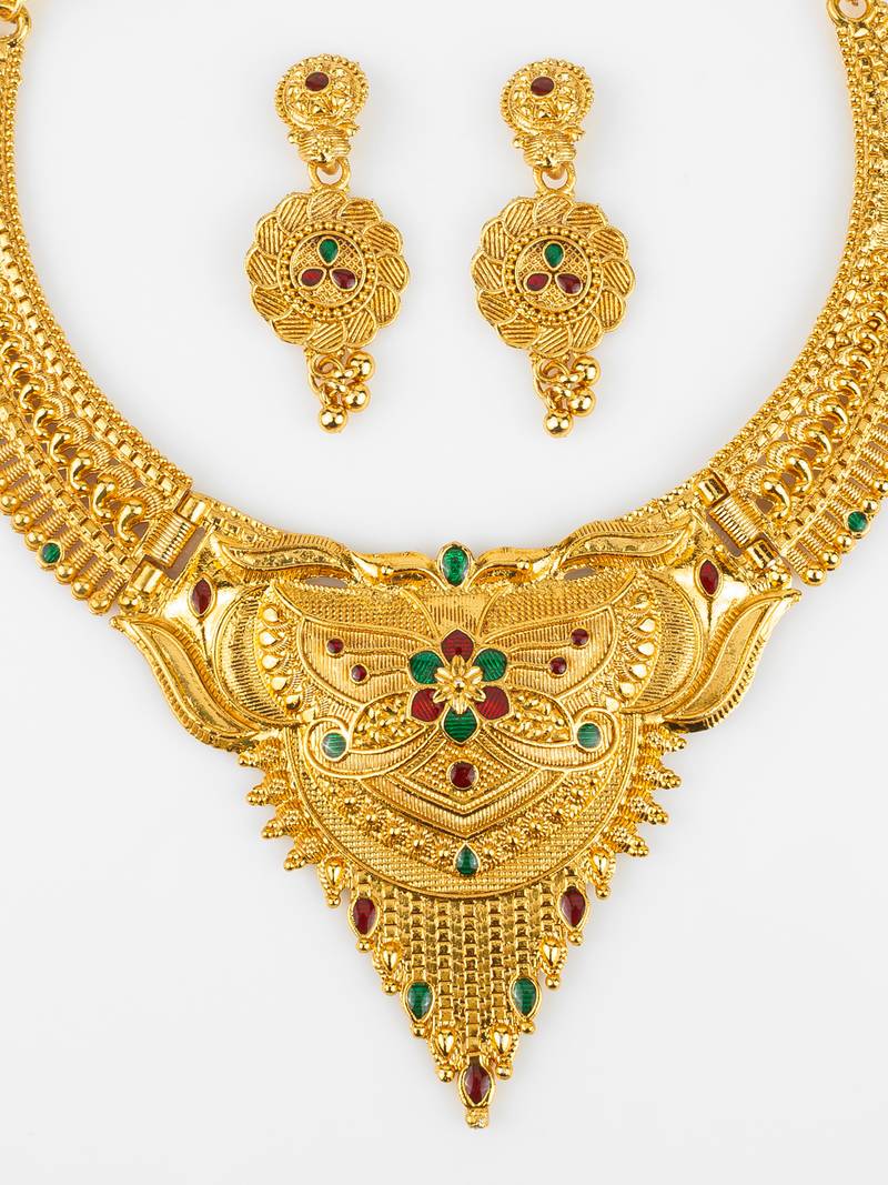 gold plated temple necklace set