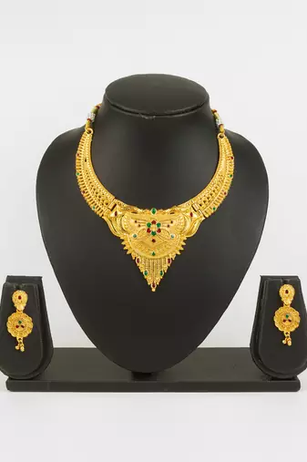 gold plated temple necklace set