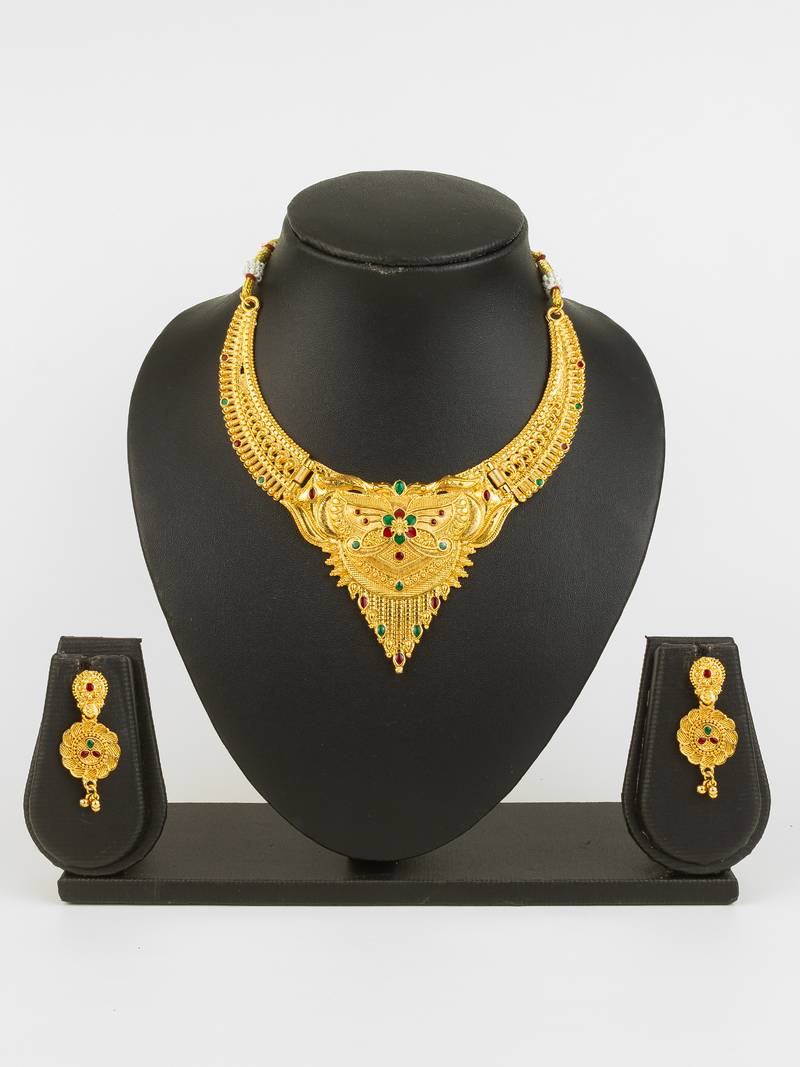 gold plated temple necklace set