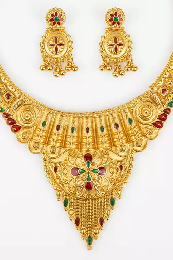gold plated temple necklace set