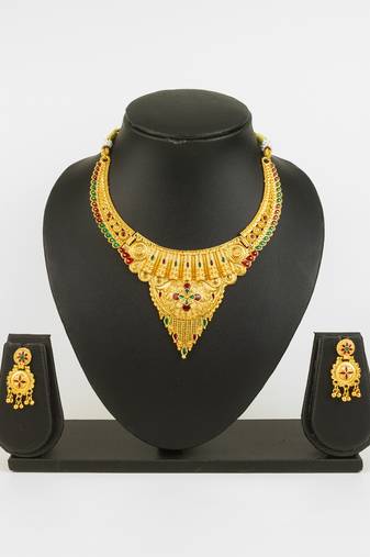 gold plated temple necklace set