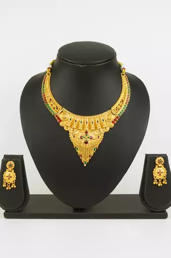 gold plated temple necklace set