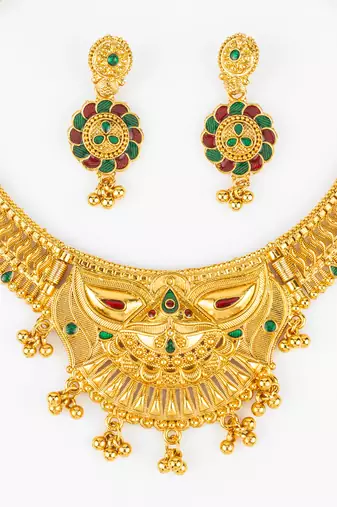 gold plated temple necklace set