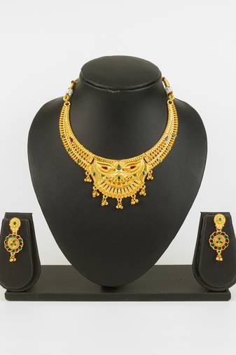 gold plated temple necklace set