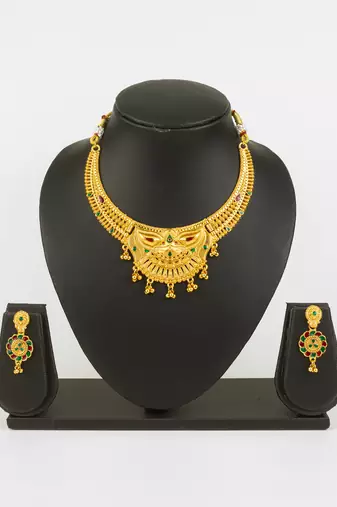 gold plated temple necklace set