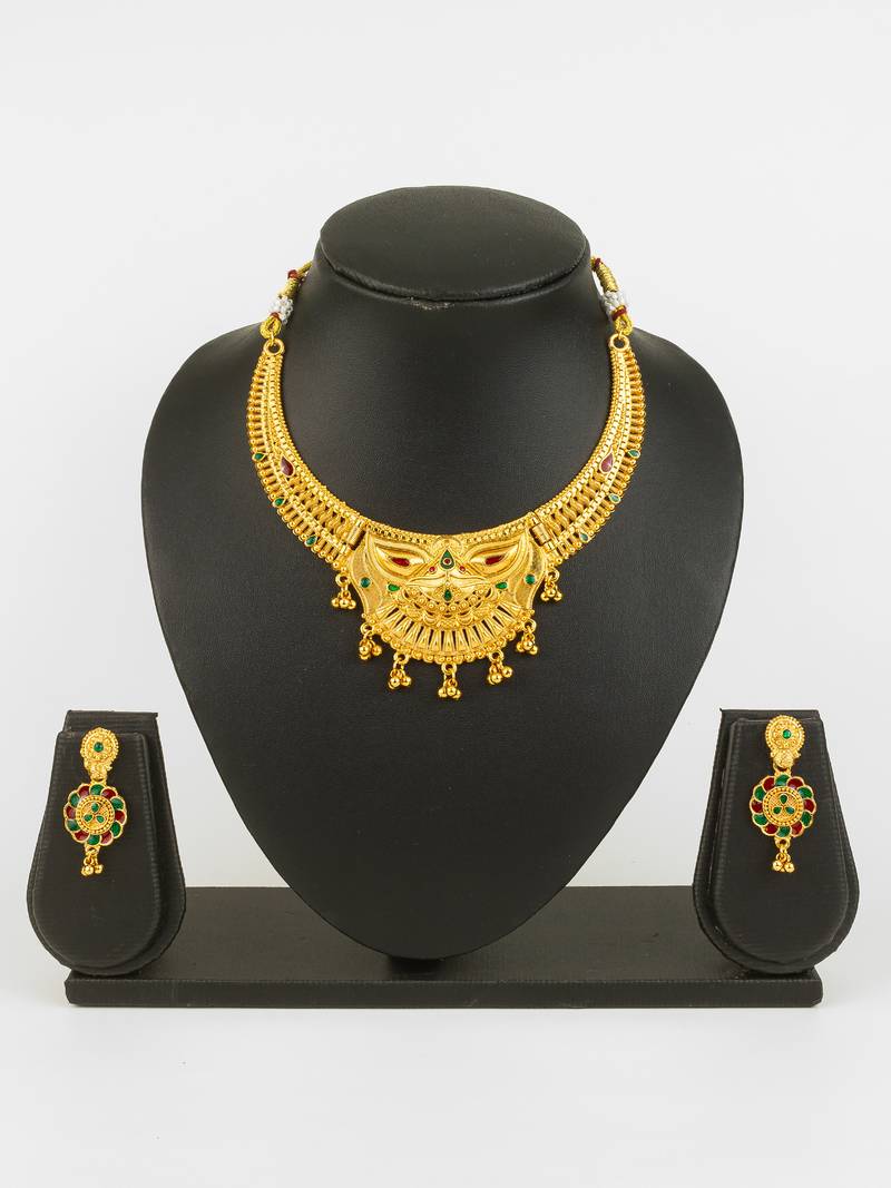 gold plated temple necklace set