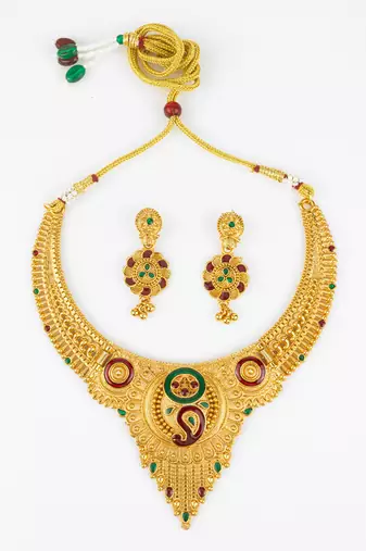 gold plated temple necklace set