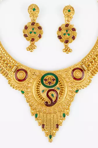 gold plated temple necklace set