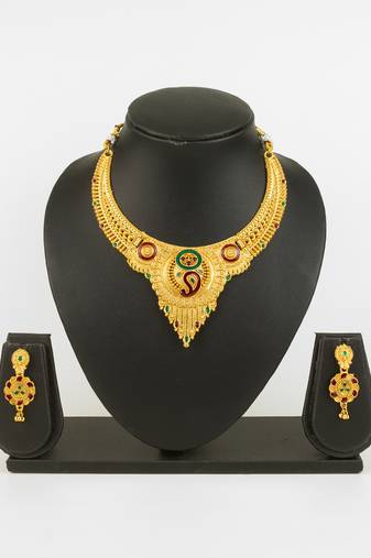 gold plated temple necklace set