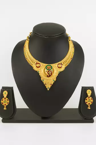 gold plated temple necklace set