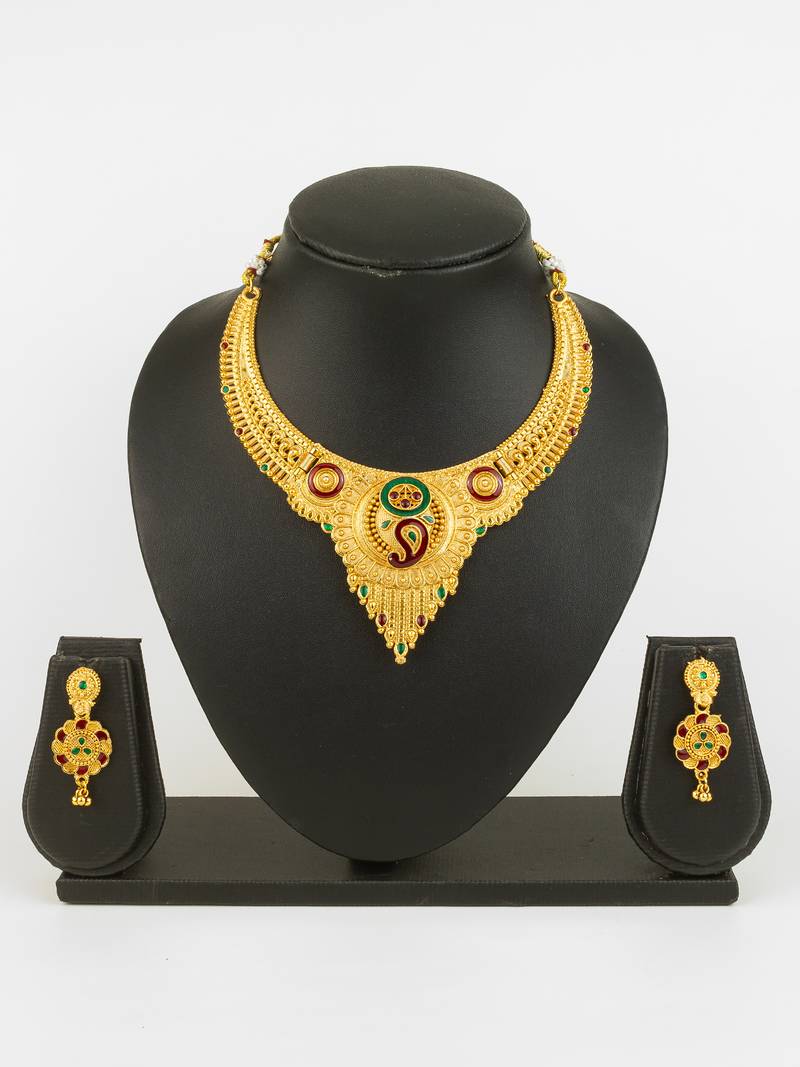 gold plated temple necklace set