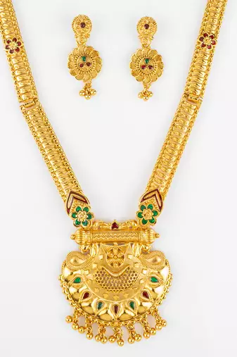 gold plated kemp stone necklace set