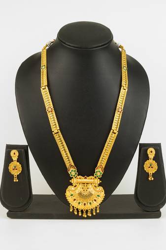 gold plated kemp stone necklace set