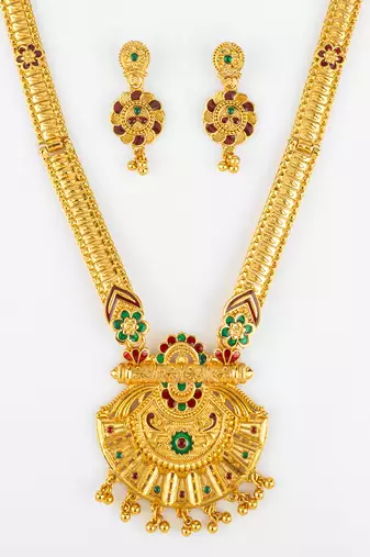 gold plated kemp stone necklace set