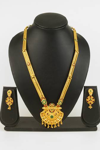 gold plated kemp stone necklace set