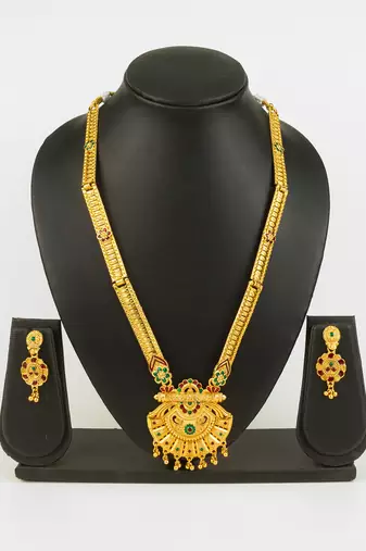 gold plated kemp stone necklace set