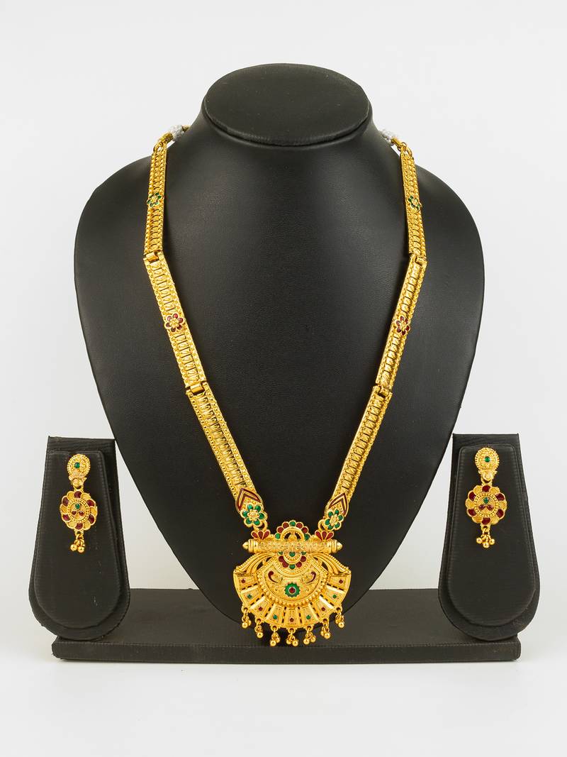 gold plated kemp stone necklace set