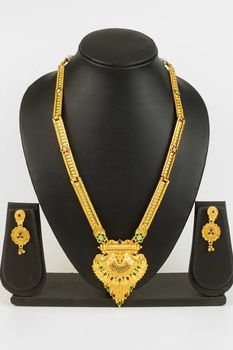 gold plated kemp stone necklace set