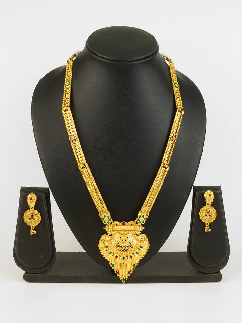 gold plated kemp stone necklace set