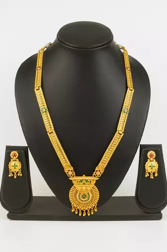 gold plated kemp stone necklace set