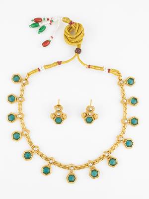 gold plated green stone necklace set 2