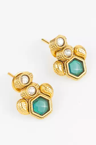 gold plated green stone necklace set