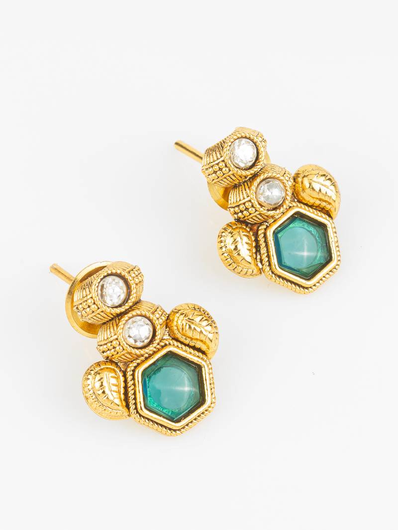 gold plated green stone necklace set