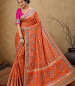 orange jungal flowers jaal with beautiful kasmiri pasmina silk saree
