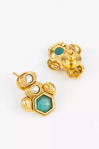 gold plated green stone necklace set