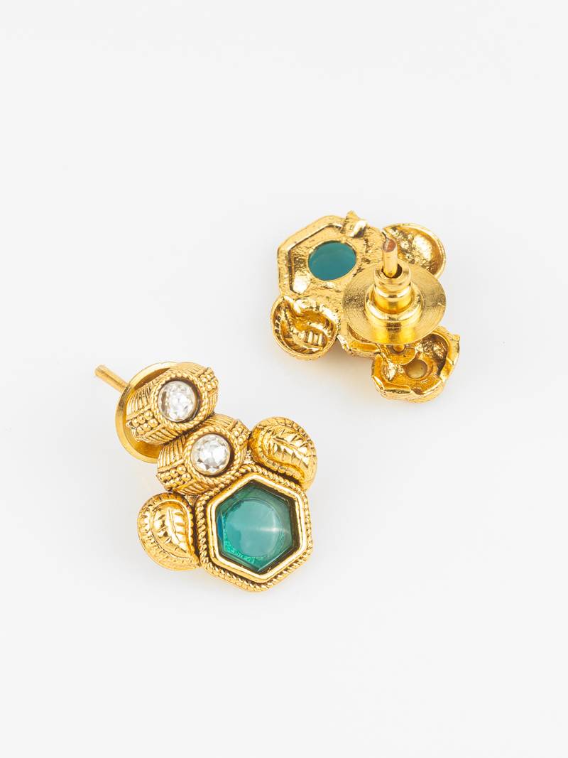 gold plated green stone necklace set