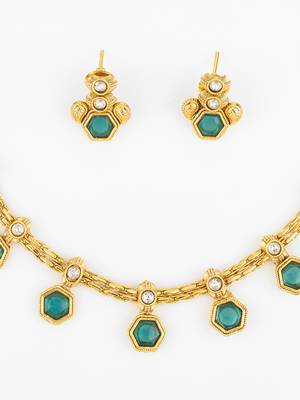 gold plated green stone necklace set 5