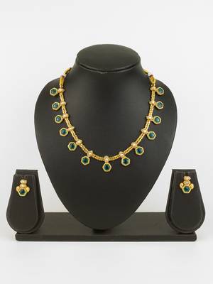 gold plated green stone necklace set 1