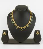 gold plated green stone necklace set