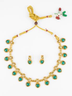 gold plated green heart necklace set 2