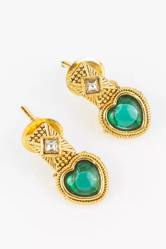 gold plated green heart necklace set